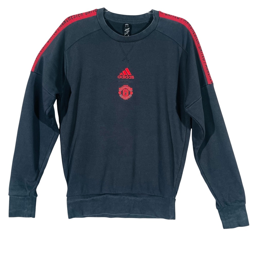 Adidas Men's Manchester United Graphic Small Black Cotton Blend Sweatshirt
